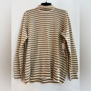 LAUREN RALPH LAUREN 1X SWEATER TURTLENECK IVORY GOLD STRIPE METALLIC